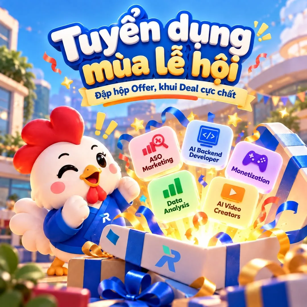 Ấn phẩm tuyển dụng của RoosterX với 5 vị trí: ASO Marketing, AI Backend Developer, Monetization, Data Analysis và AI Video Creator